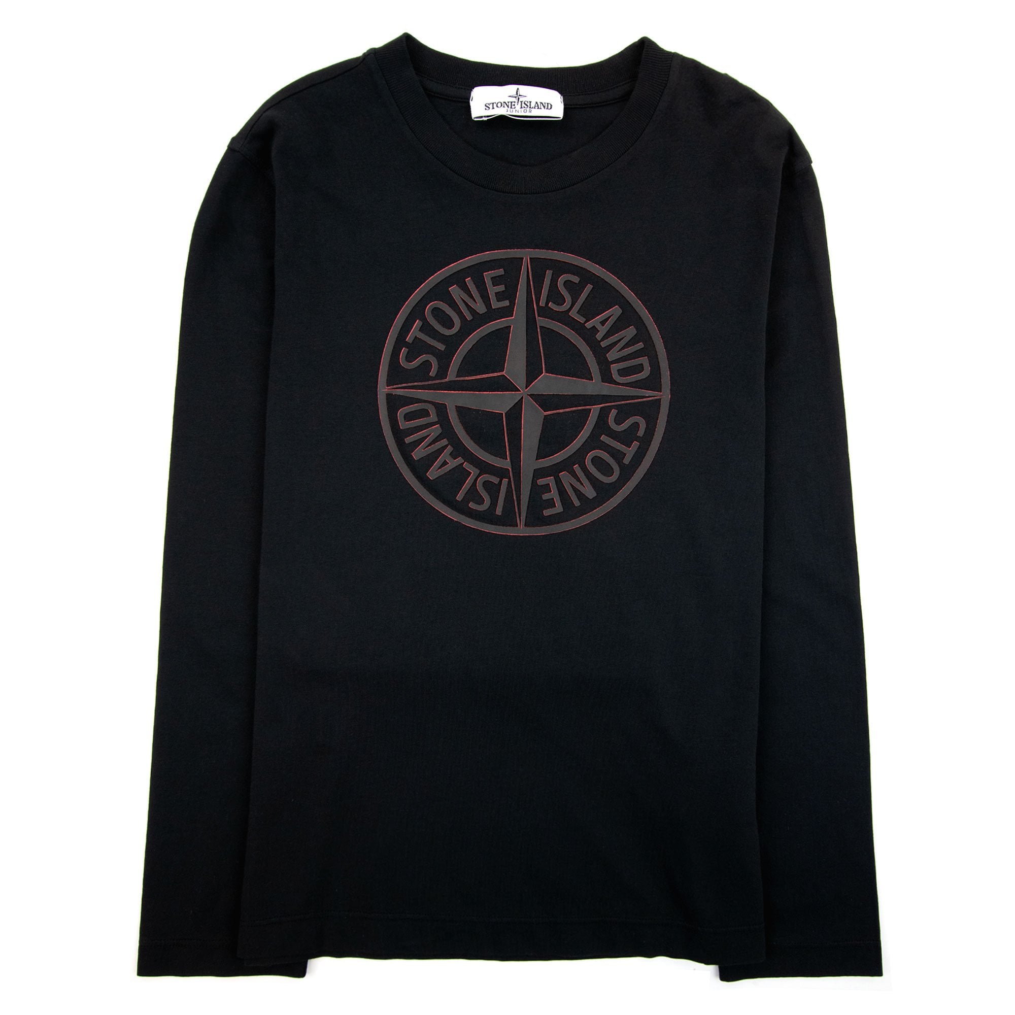 Stone Island Junior Rubber Compass Logo L/s T Shirt Black V0029