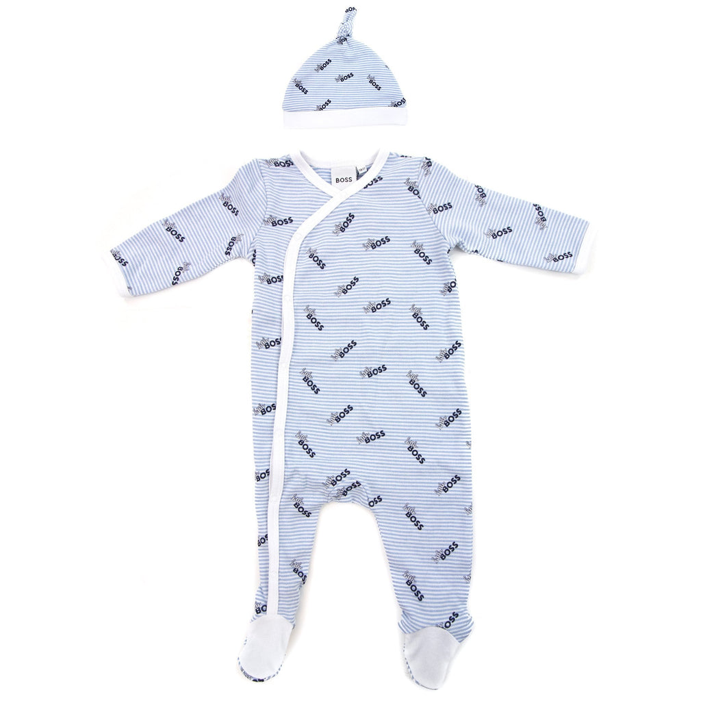 Hugo Boss Kids All Over Logo Sleep Suit Pale Blue 77a