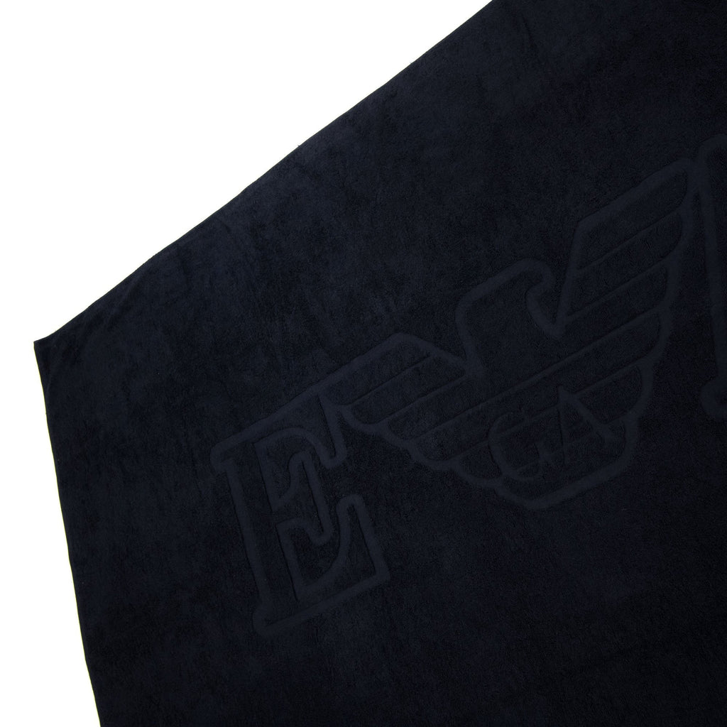 Emporio Armani Logo Cotton Beach Towel Black