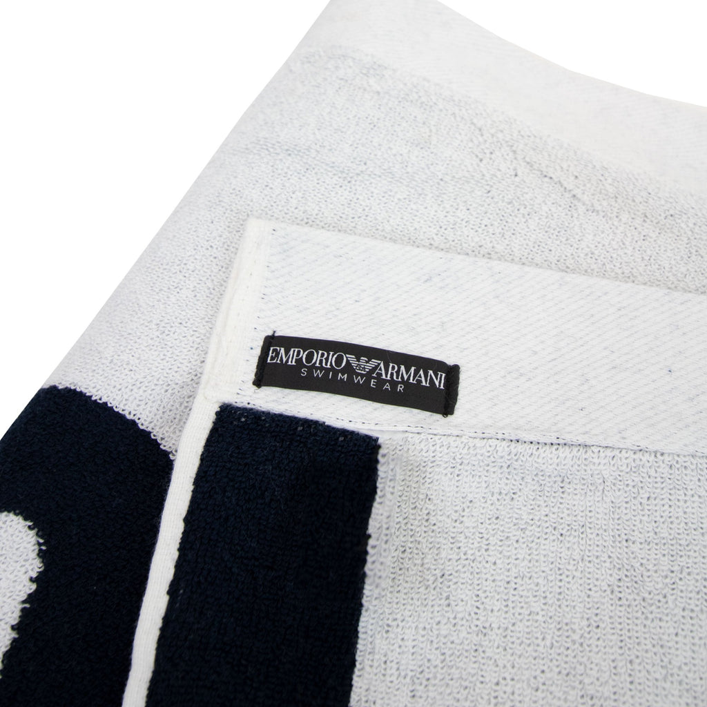 Emporio Armani Logo Swimwear Beach Towel White/navy