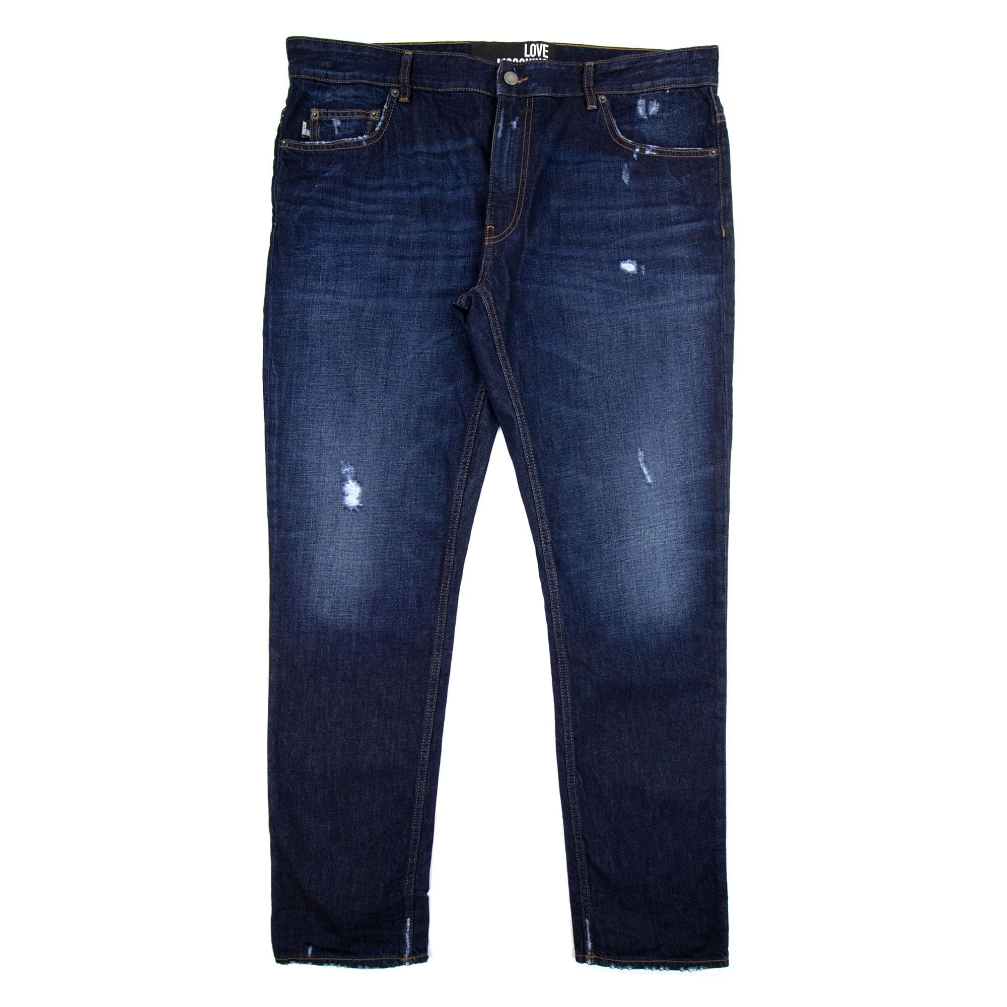 Love Moschino Leather Peace Badge Jean Dark Denim