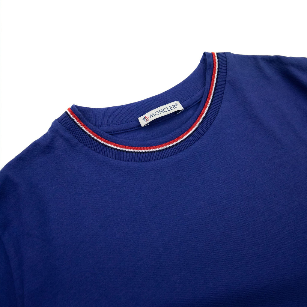 Moncler Junior Maglia Embriodered Arm Logo T Shirt Royal Blue