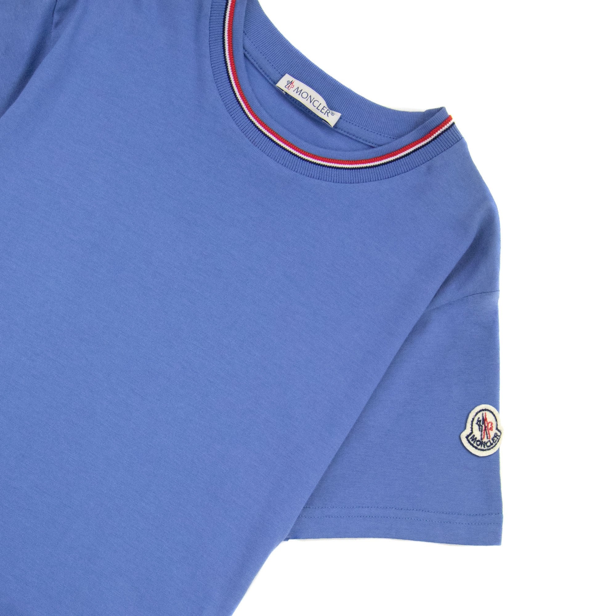 Moncler Junior Maglia Embroidered Arm Logo T Shirt Blue 706