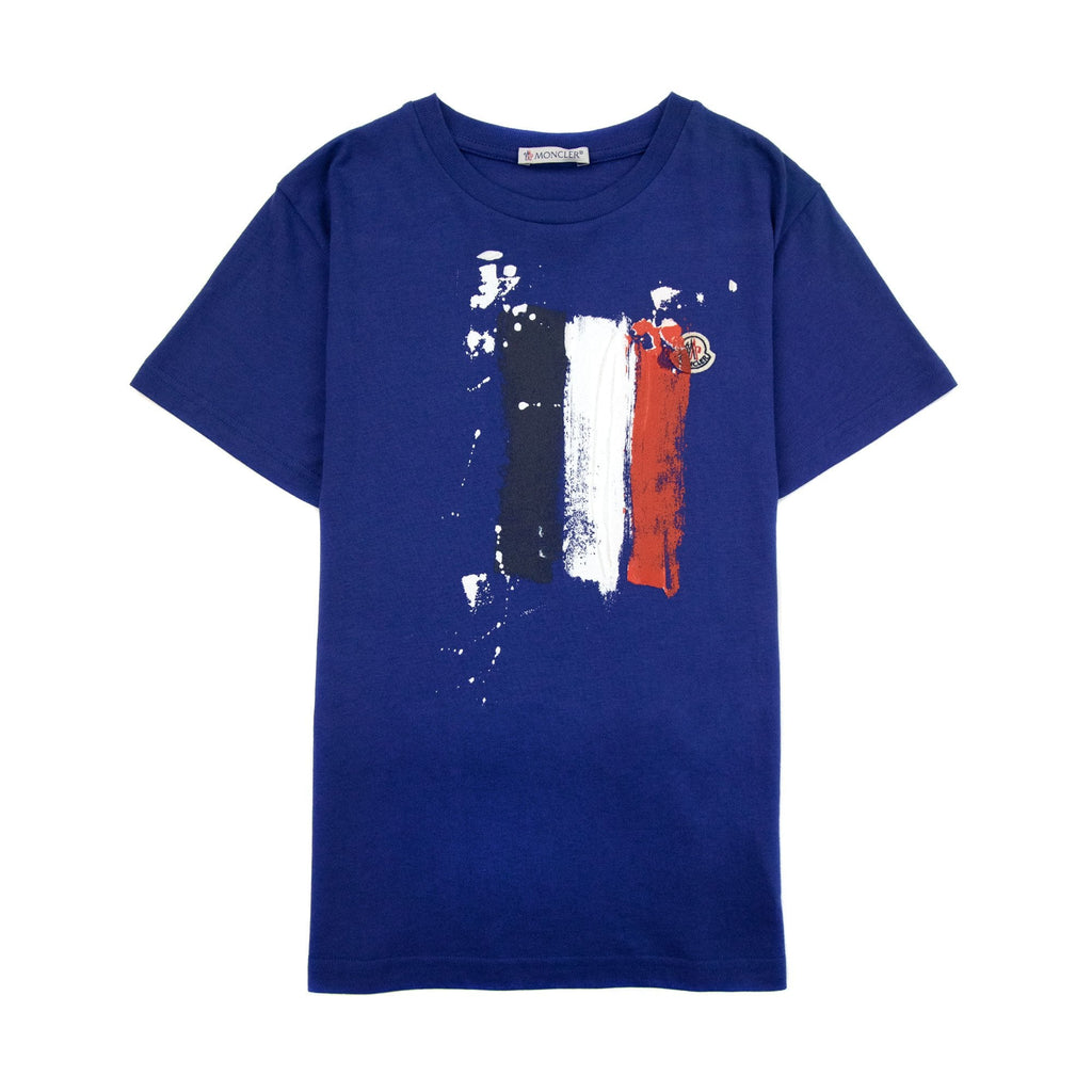 Moncler Junior Hand Painted Logo T Shirt Royal Blue