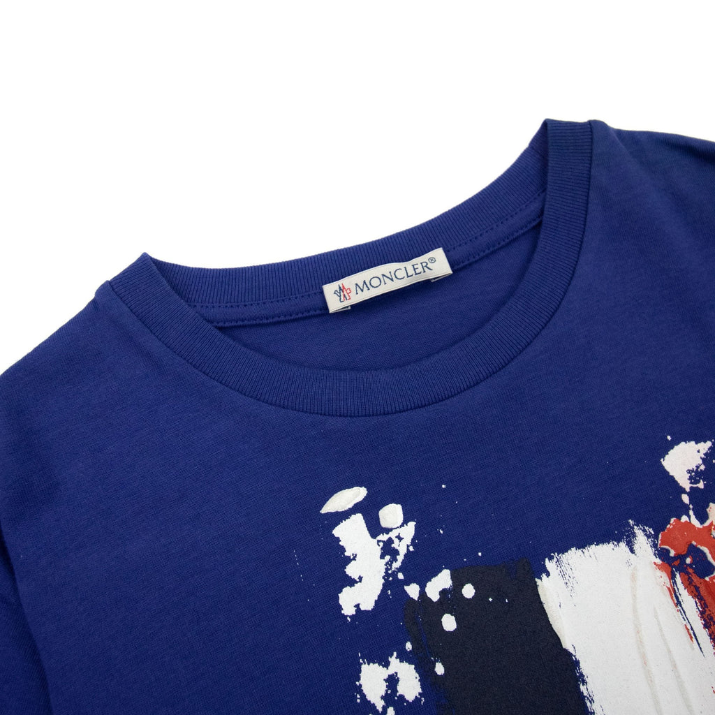 Moncler Junior Hand Painted Logo T Shirt Royal Blue