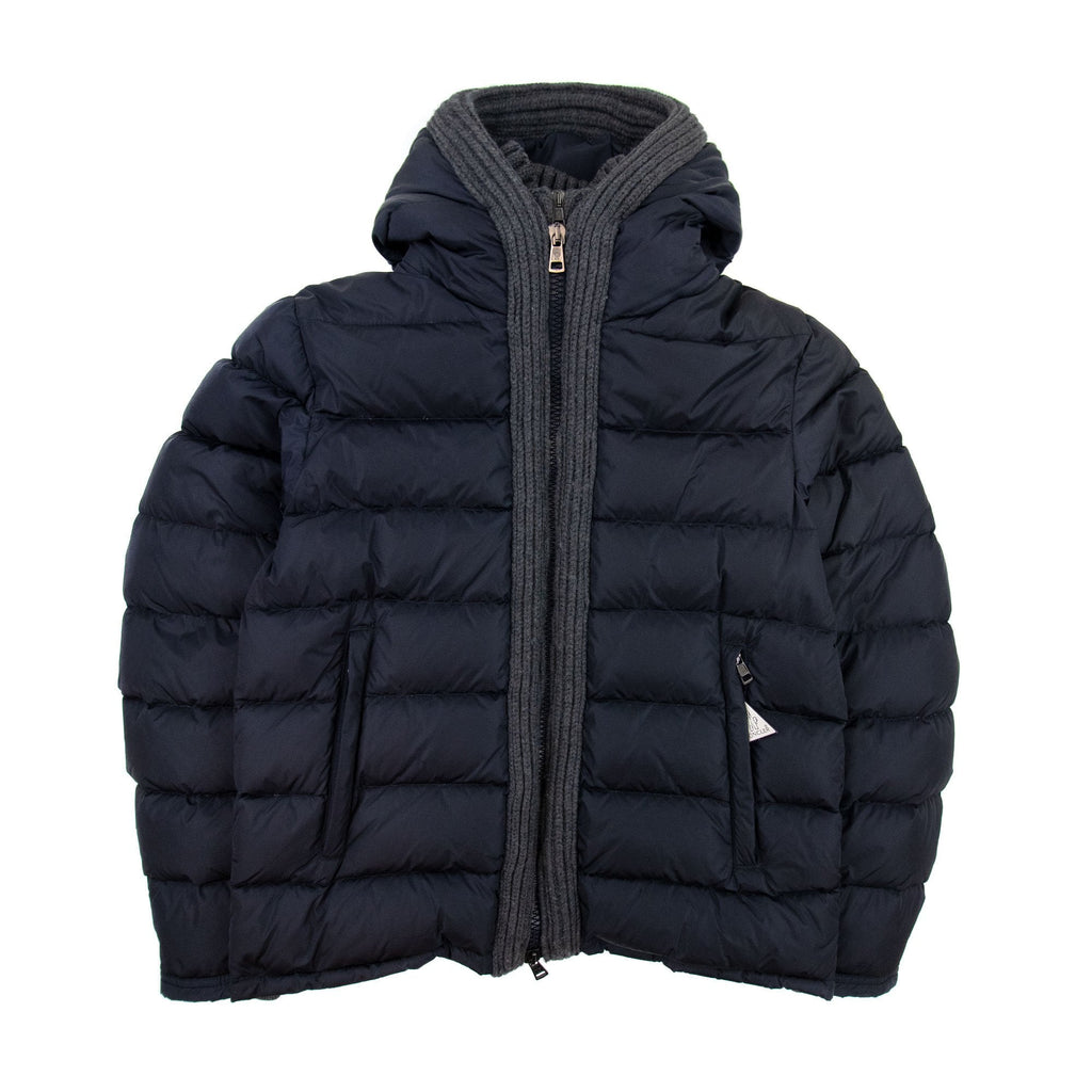 Moncler Wool Neck Double Zip Coat Navy