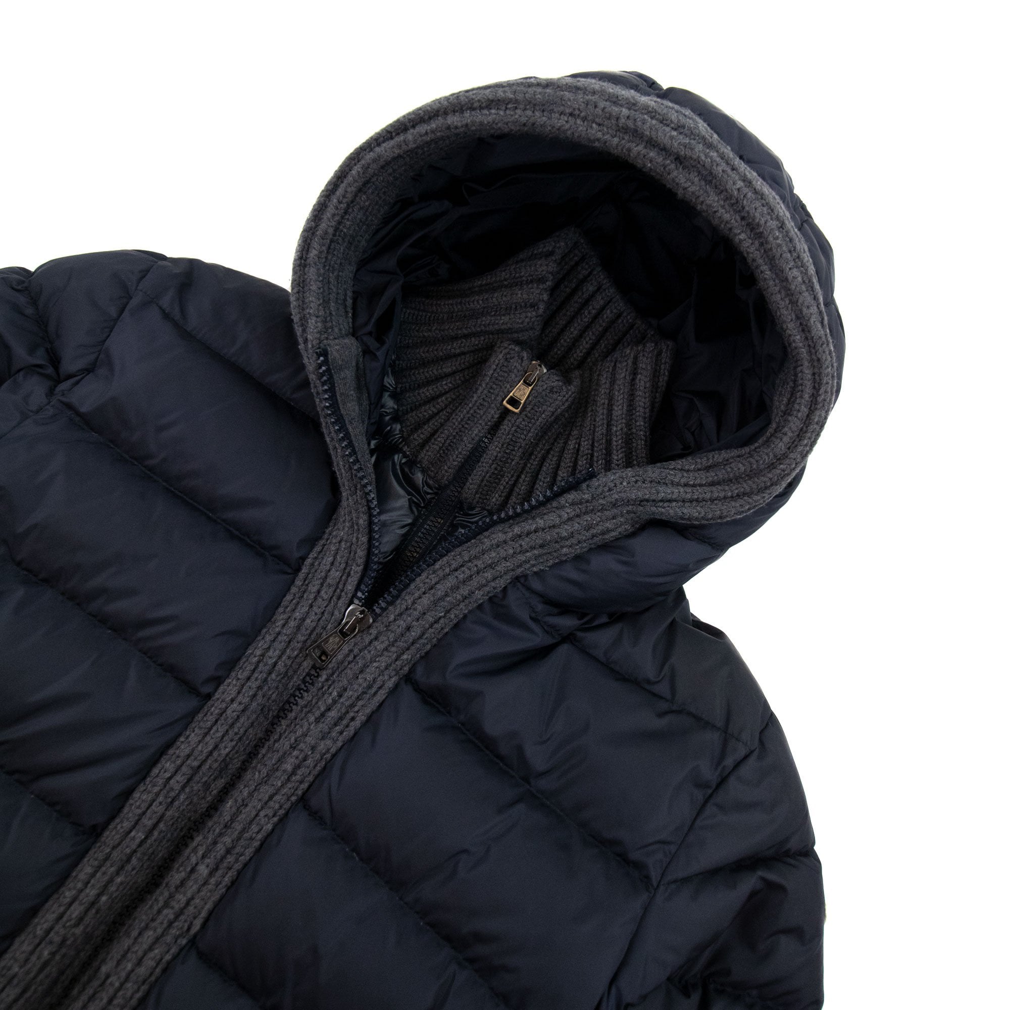 Moncler Wool Neck Double Zip Coat Navy