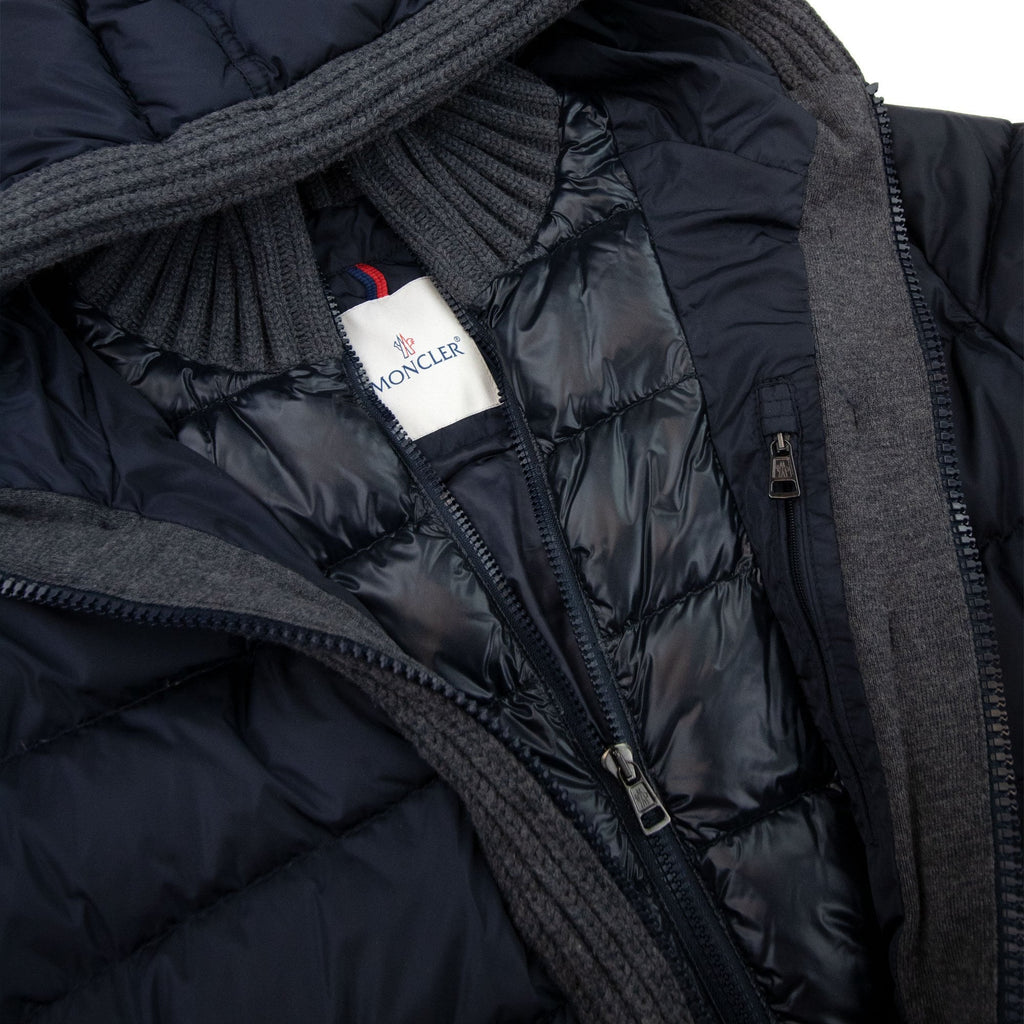 Moncler Wool Neck Double Zip Coat Navy
