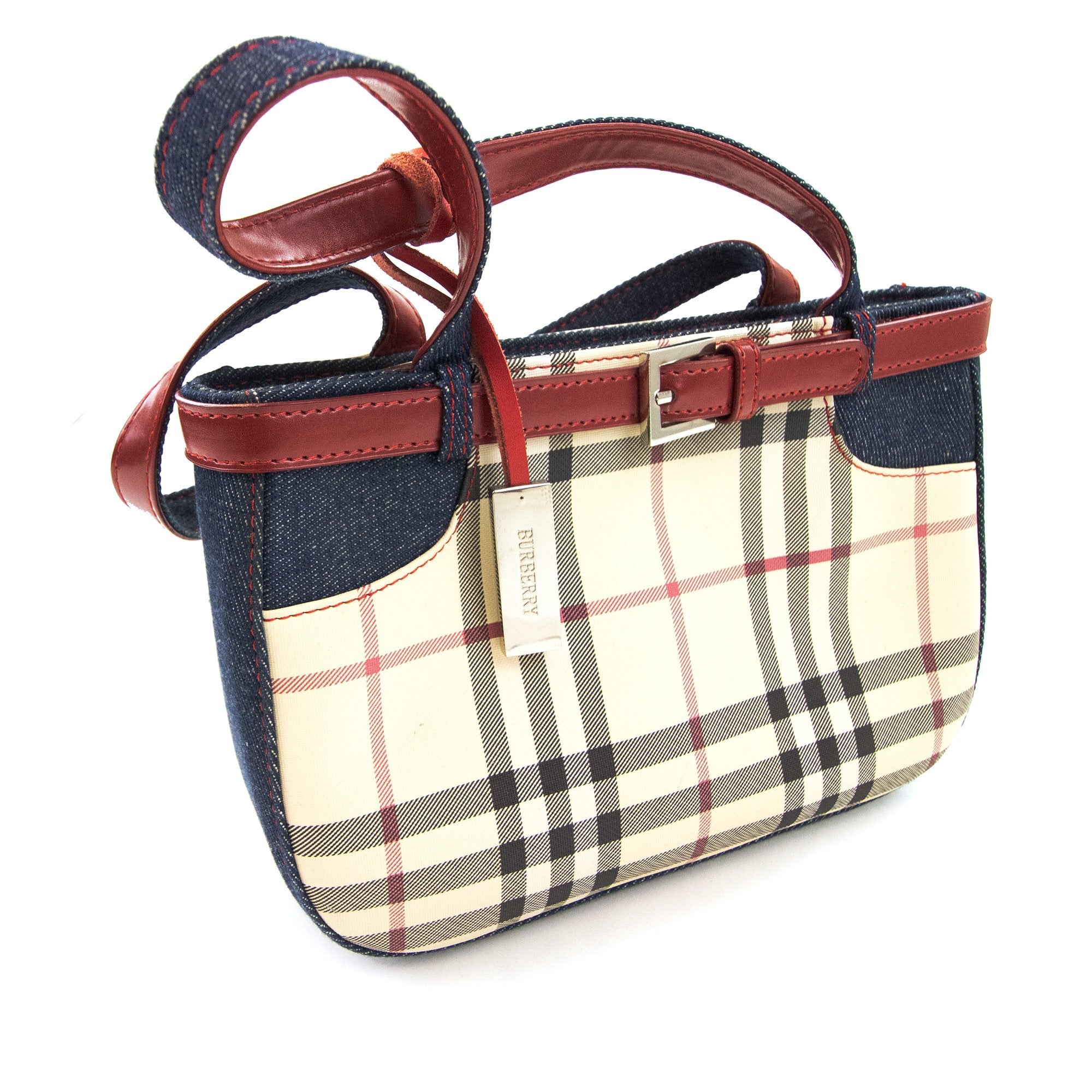 Burberry Woman Check Denim Bag Beige