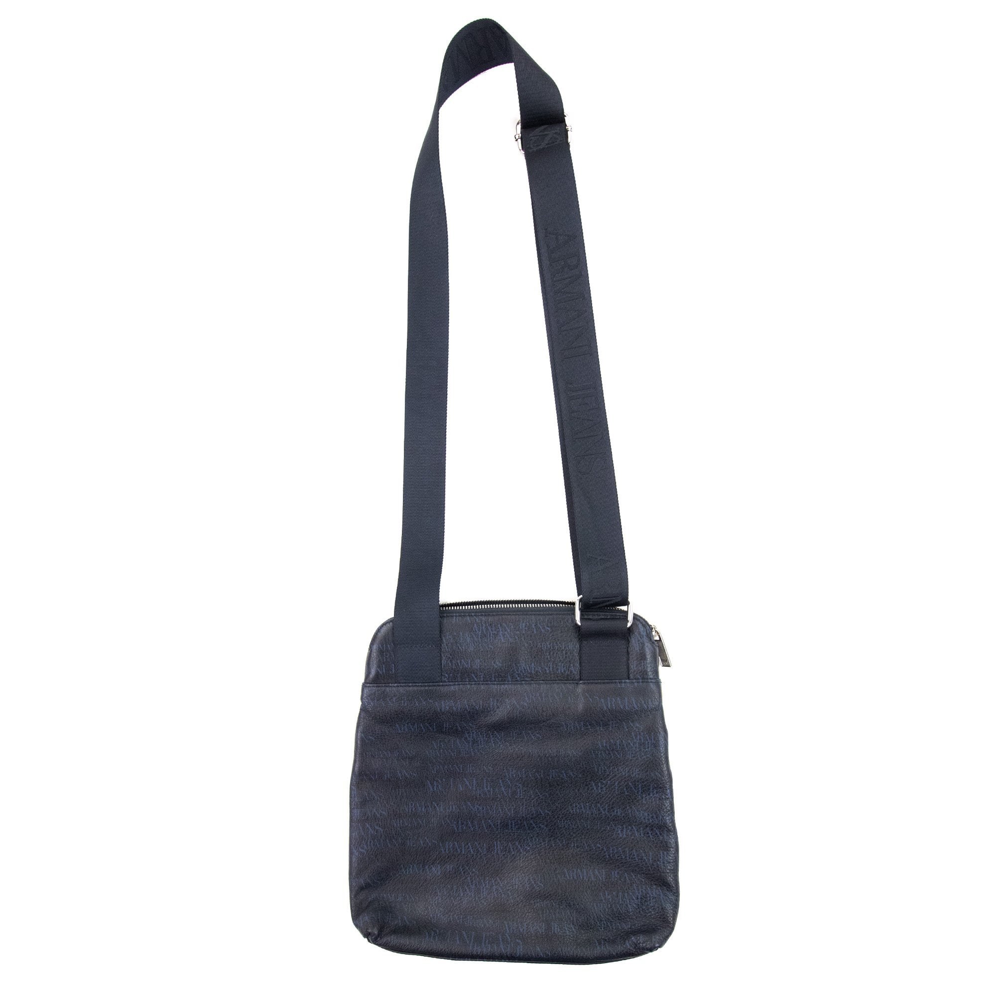 Armani Jeans All Over Print Logo Leather Crossbody Bag Navy