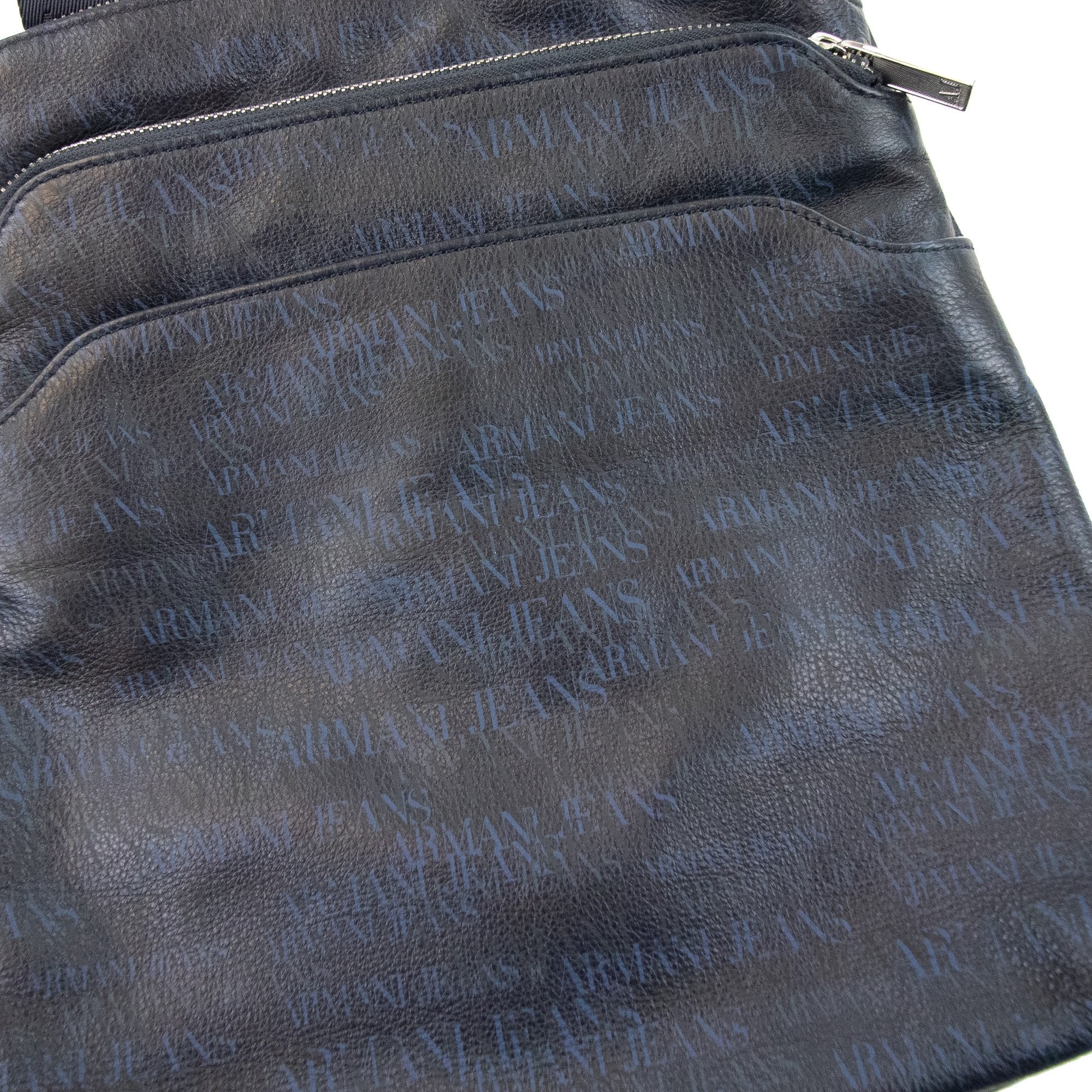 Armani Jeans All Over Print Logo Leather Crossbody Bag Navy