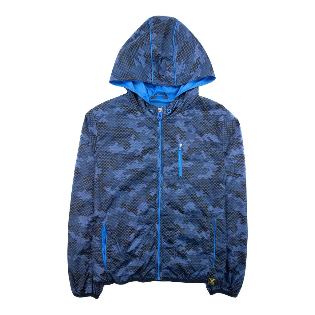 Armani Junior Blouson Nylon Hoodied Jacket Navy Blue