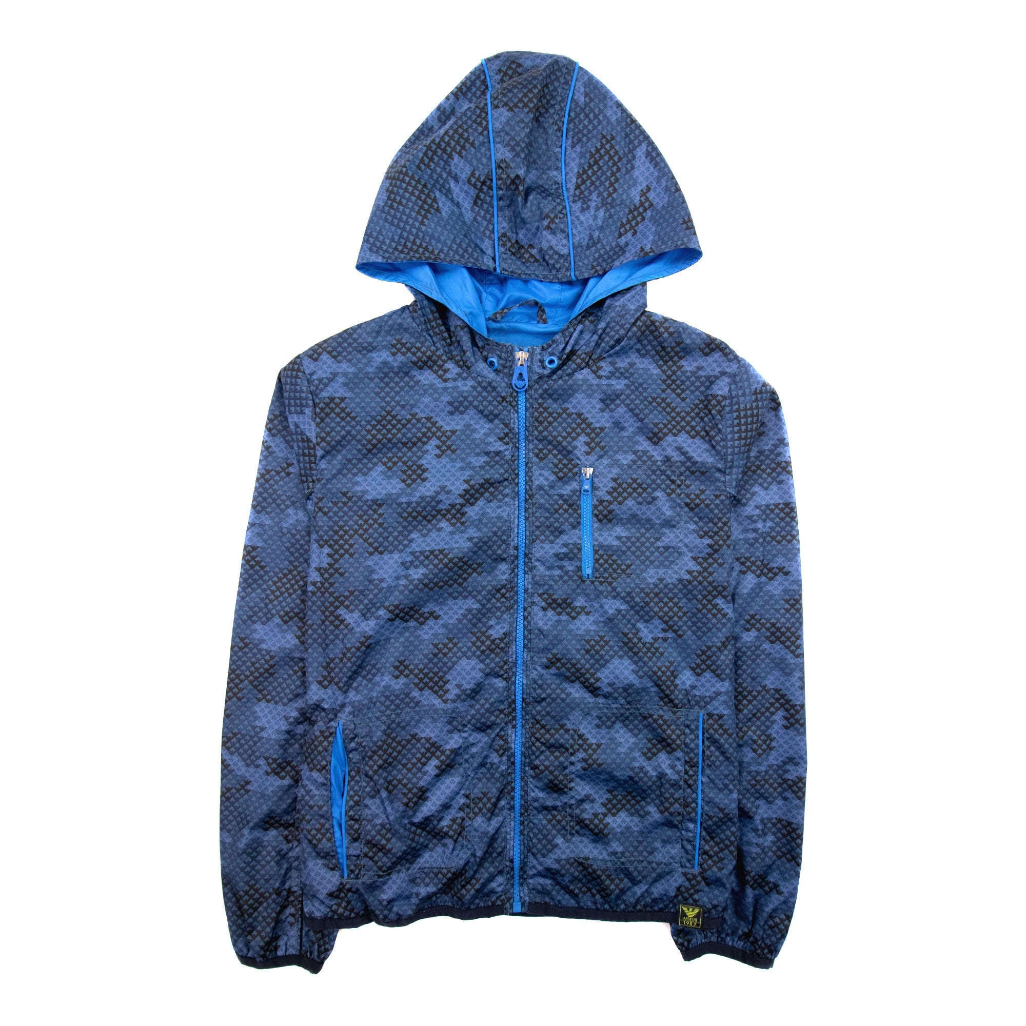 Armani Junior Blouson Nylon Hoodied Jacket Navy Blue