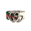 Gucci Junior Gg Silver Buckle Leather Belt Green/red