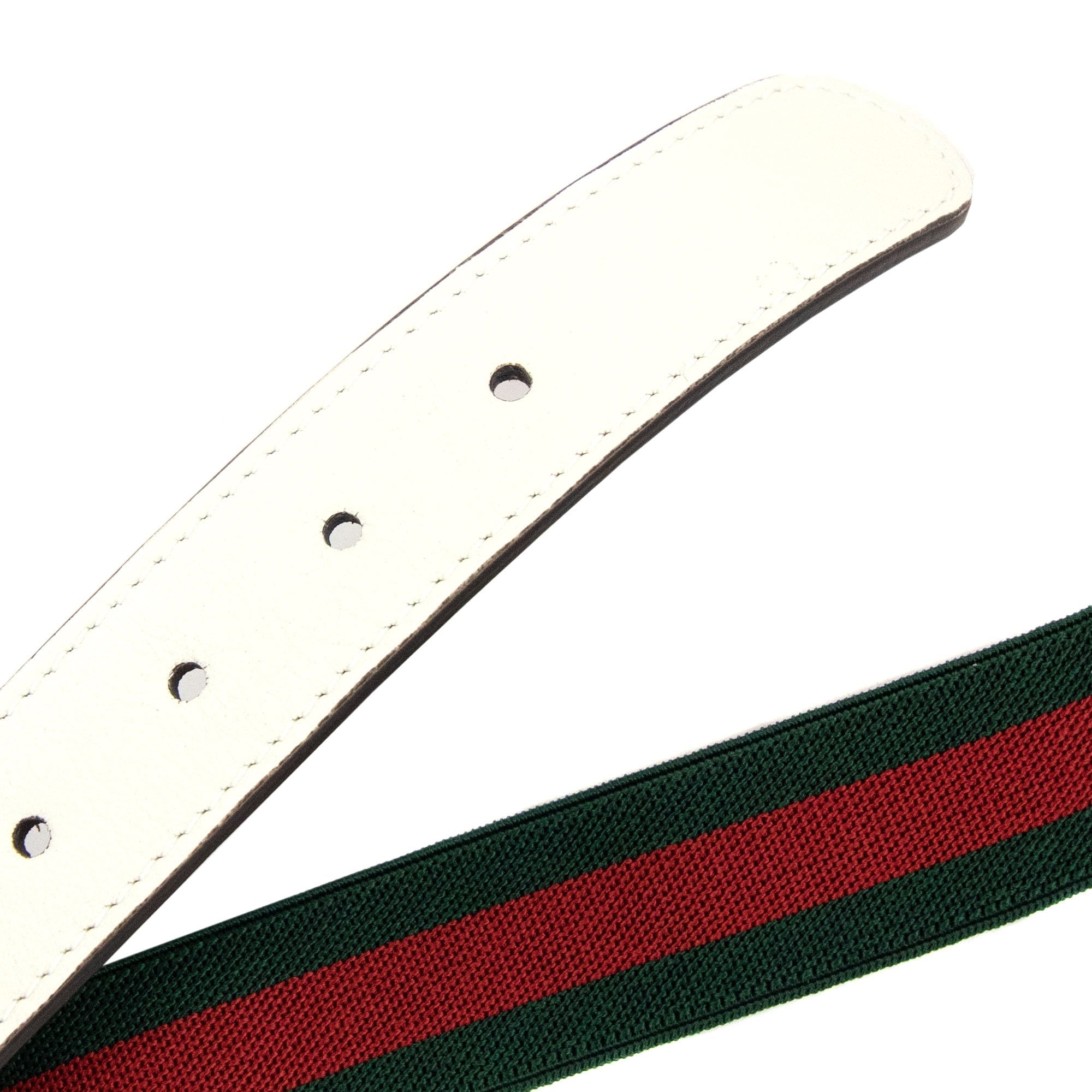 Gucci Junior Gg Silver Buckle Leather Belt Green/red
