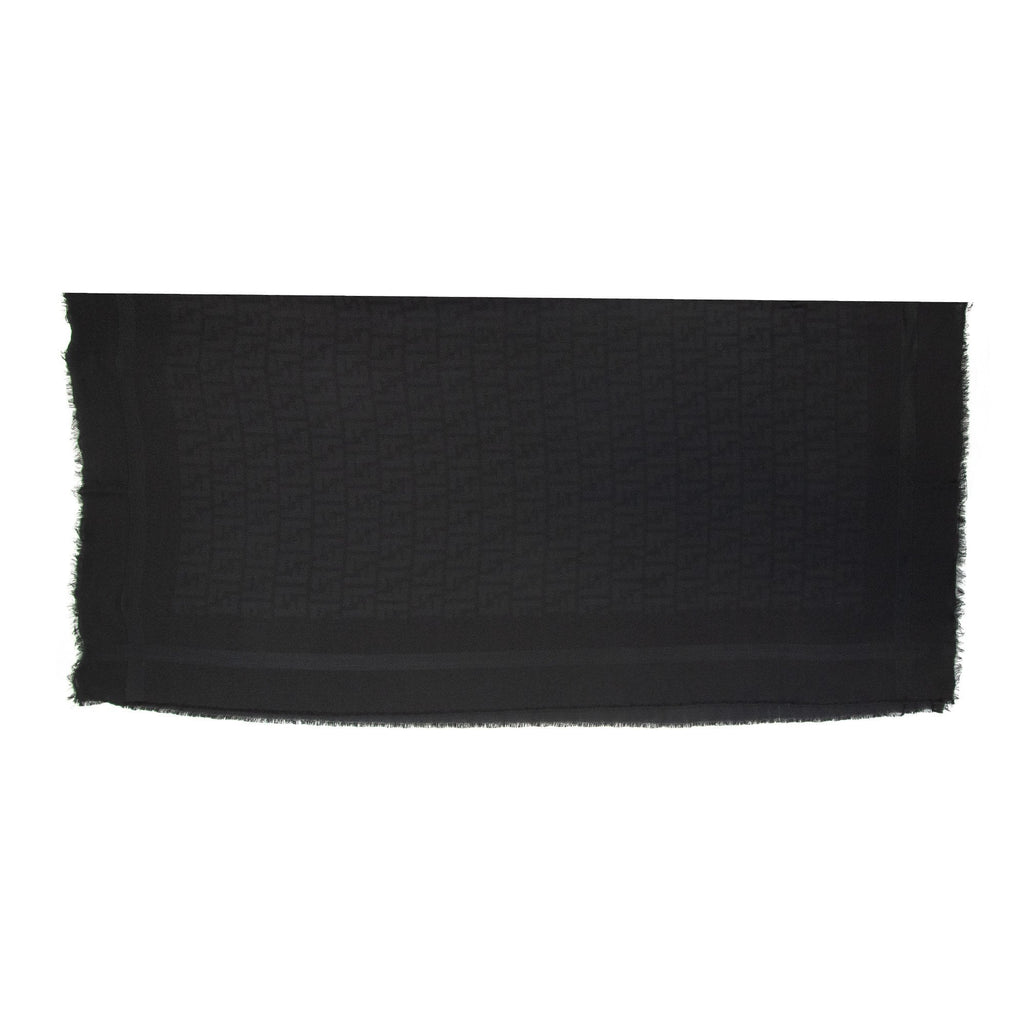 Fendi Ff Logo Frayed Lightweight Scarf Black
