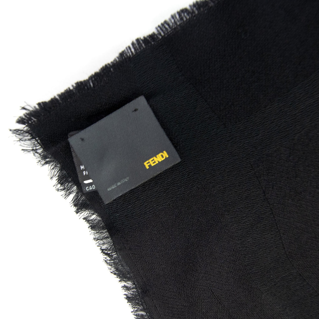 Fendi Ff Logo Frayed Lightweight Scarf Black