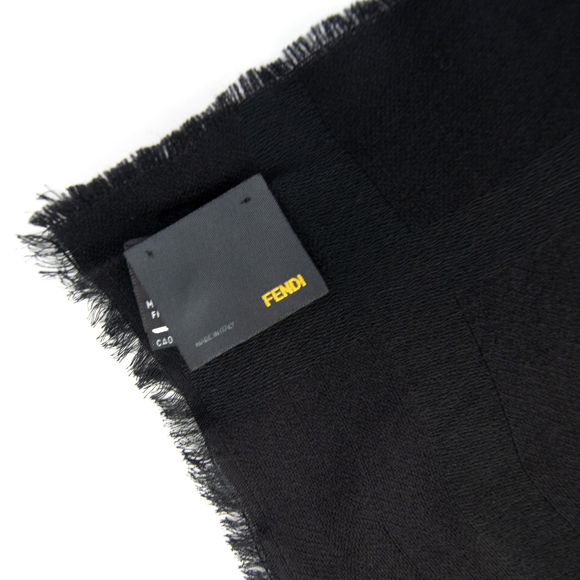 Fendi Ff Logo Frayed Lightweight Scarf Black
