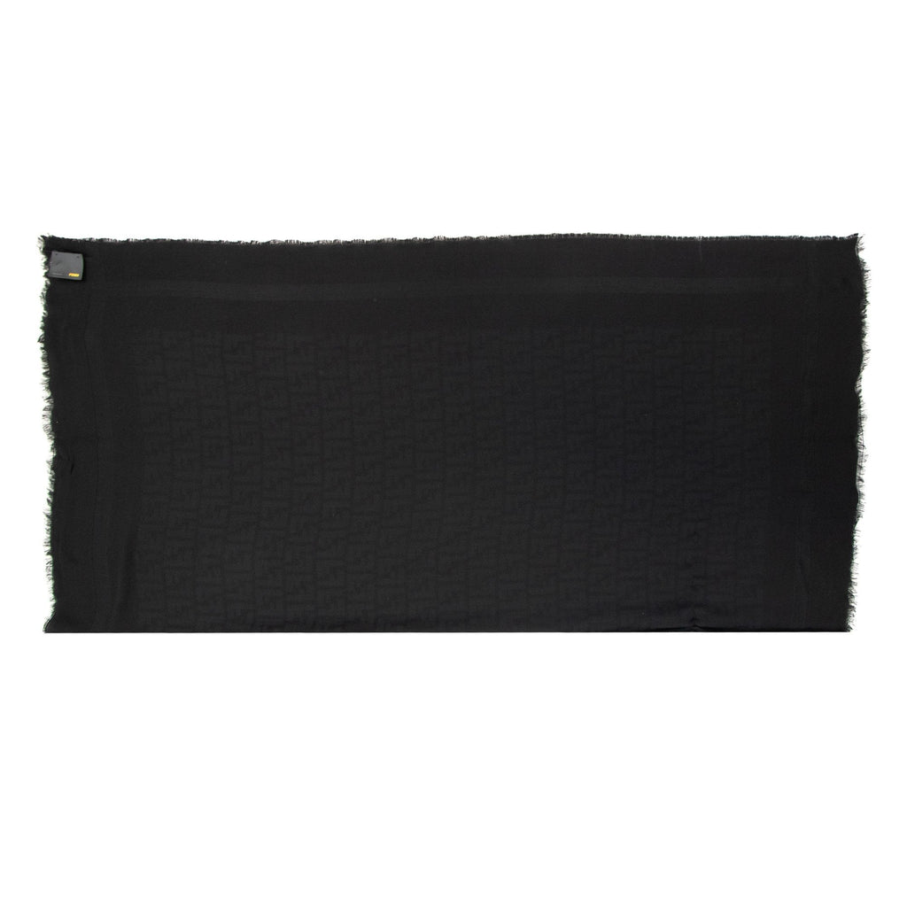 Fendi Ff Logo Frayed Lightweight Scarf Black