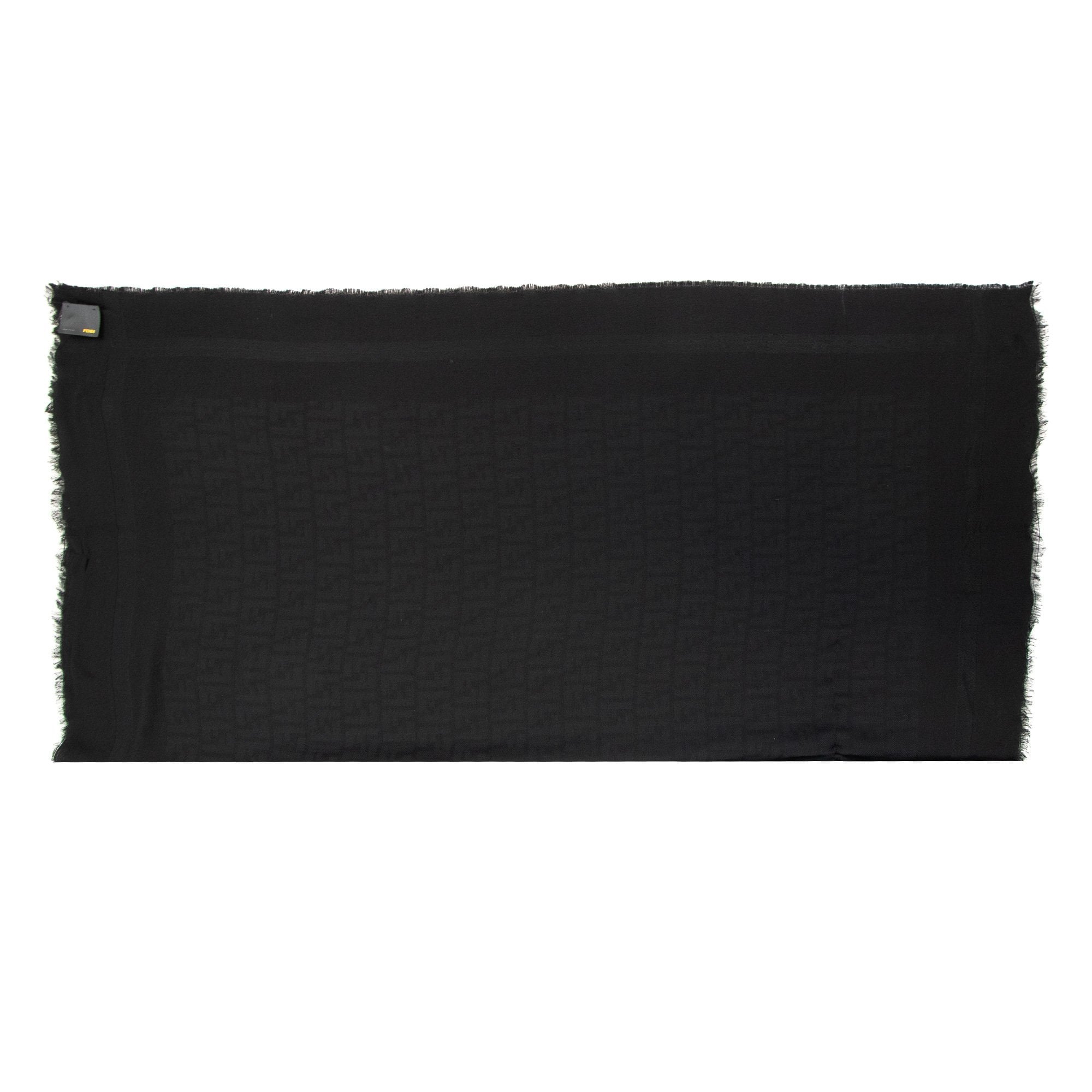 Fendi Ff Logo Frayed Lightweight Scarf Black