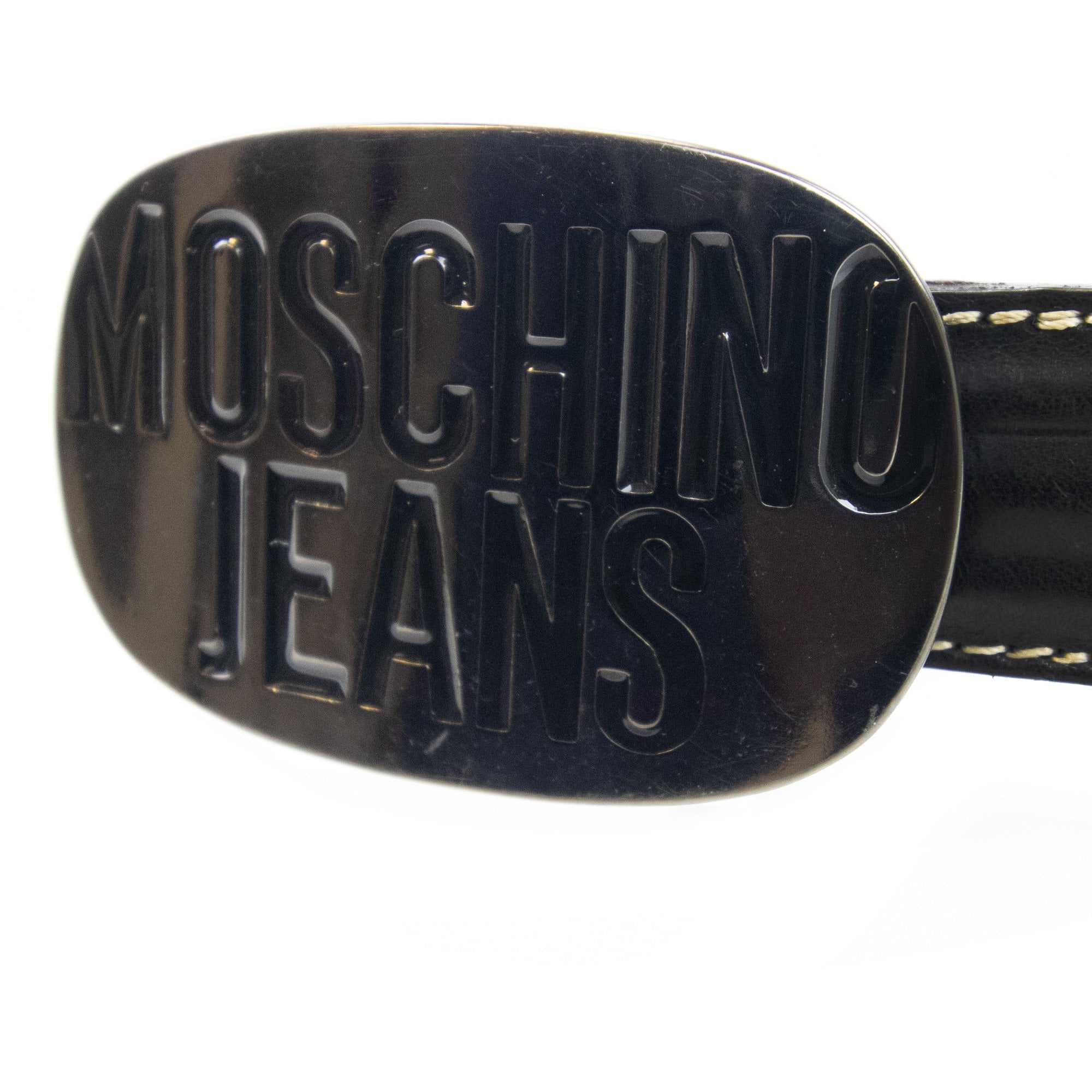 Moschino Embossed Circle Logo Leather Belt Black