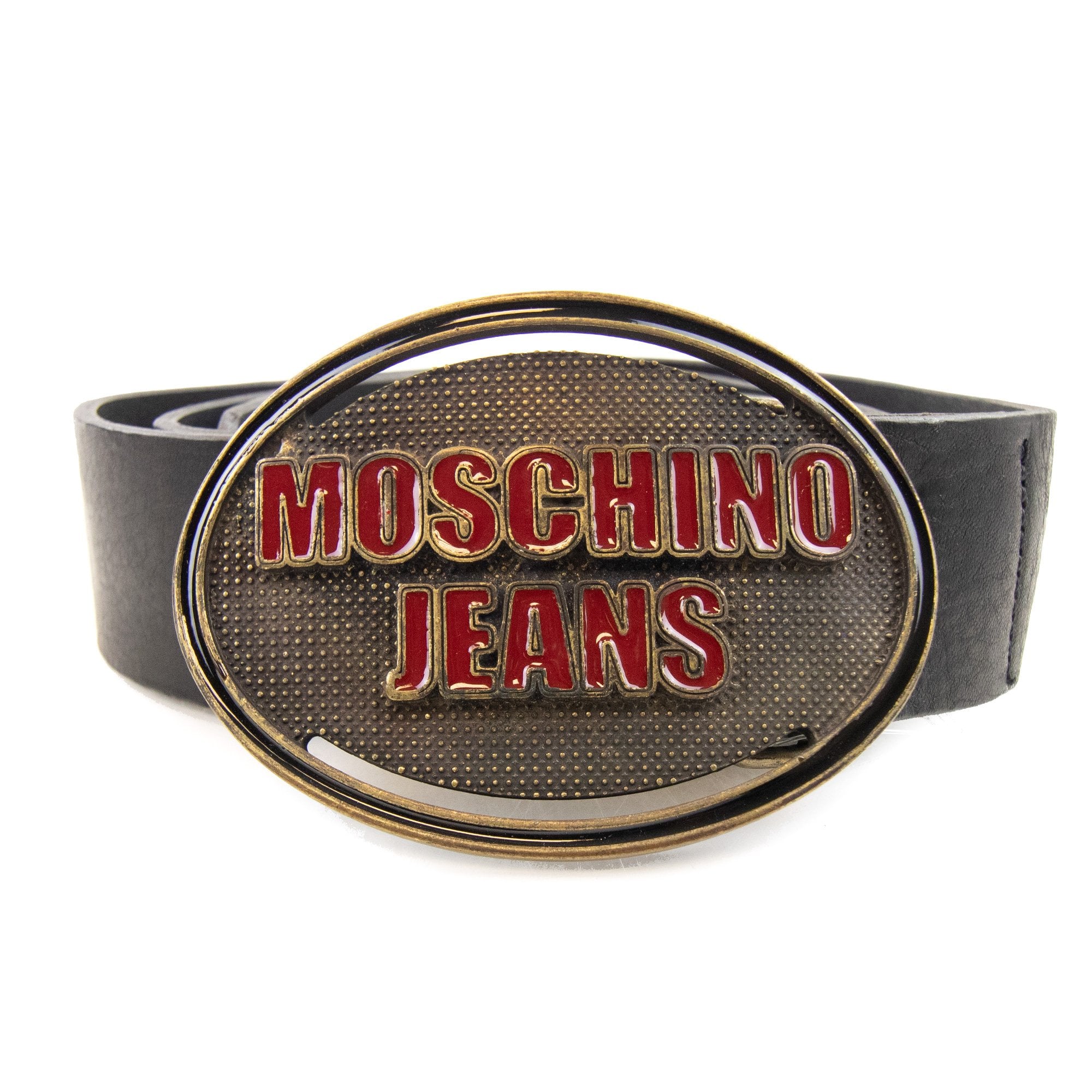 Moschino Logo Vintage Leather Belt Black