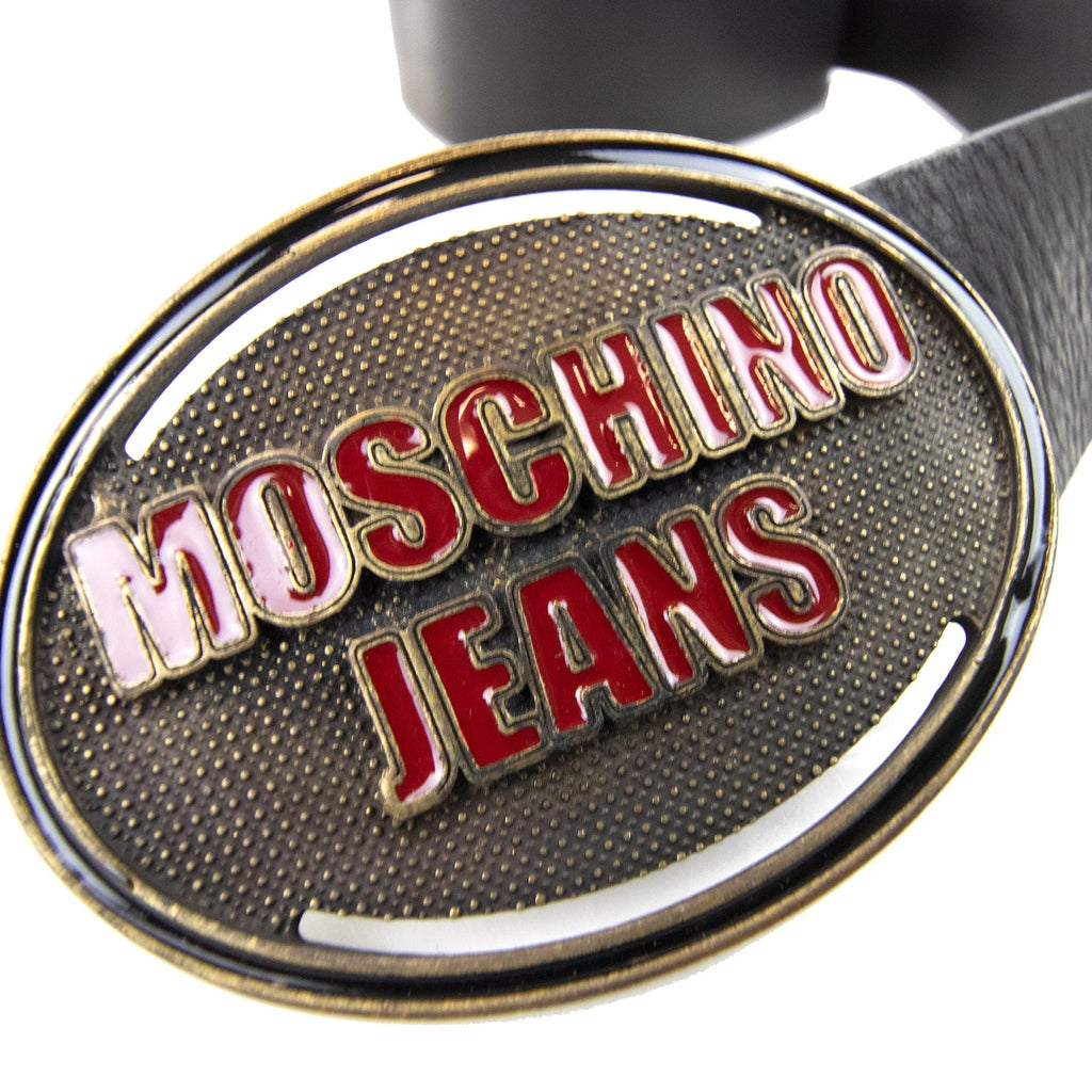 Moschino Logo Vintage Leather Belt Black
