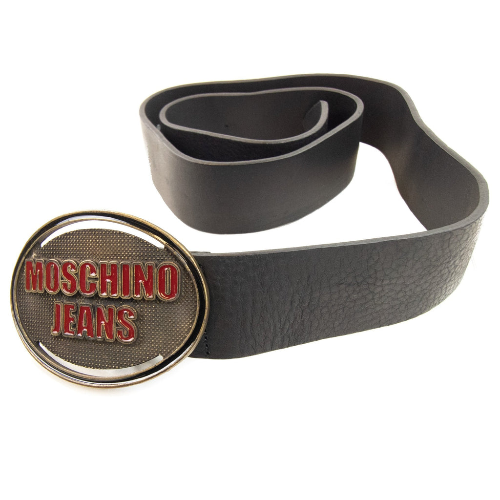 Moschino Logo Vintage Leather Belt Black