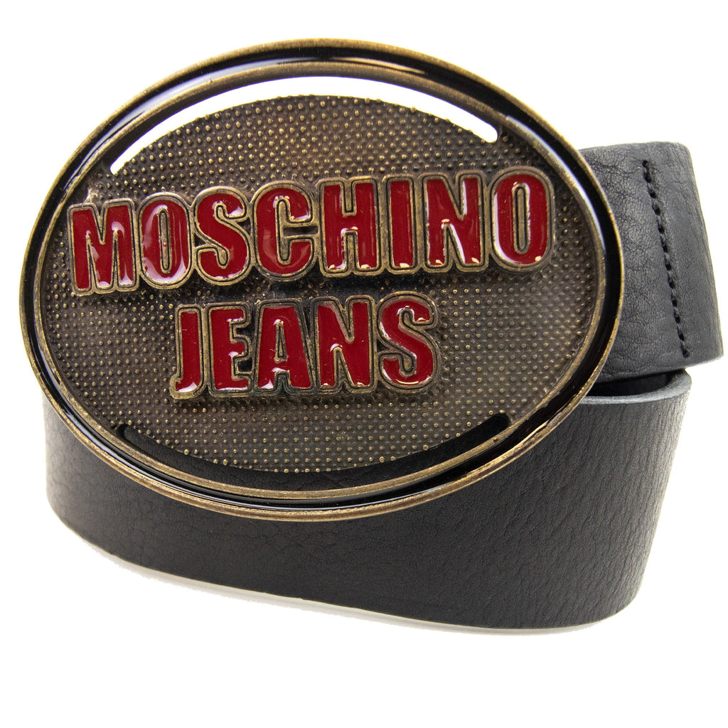 Moschino Logo Vintage Leather Belt Black