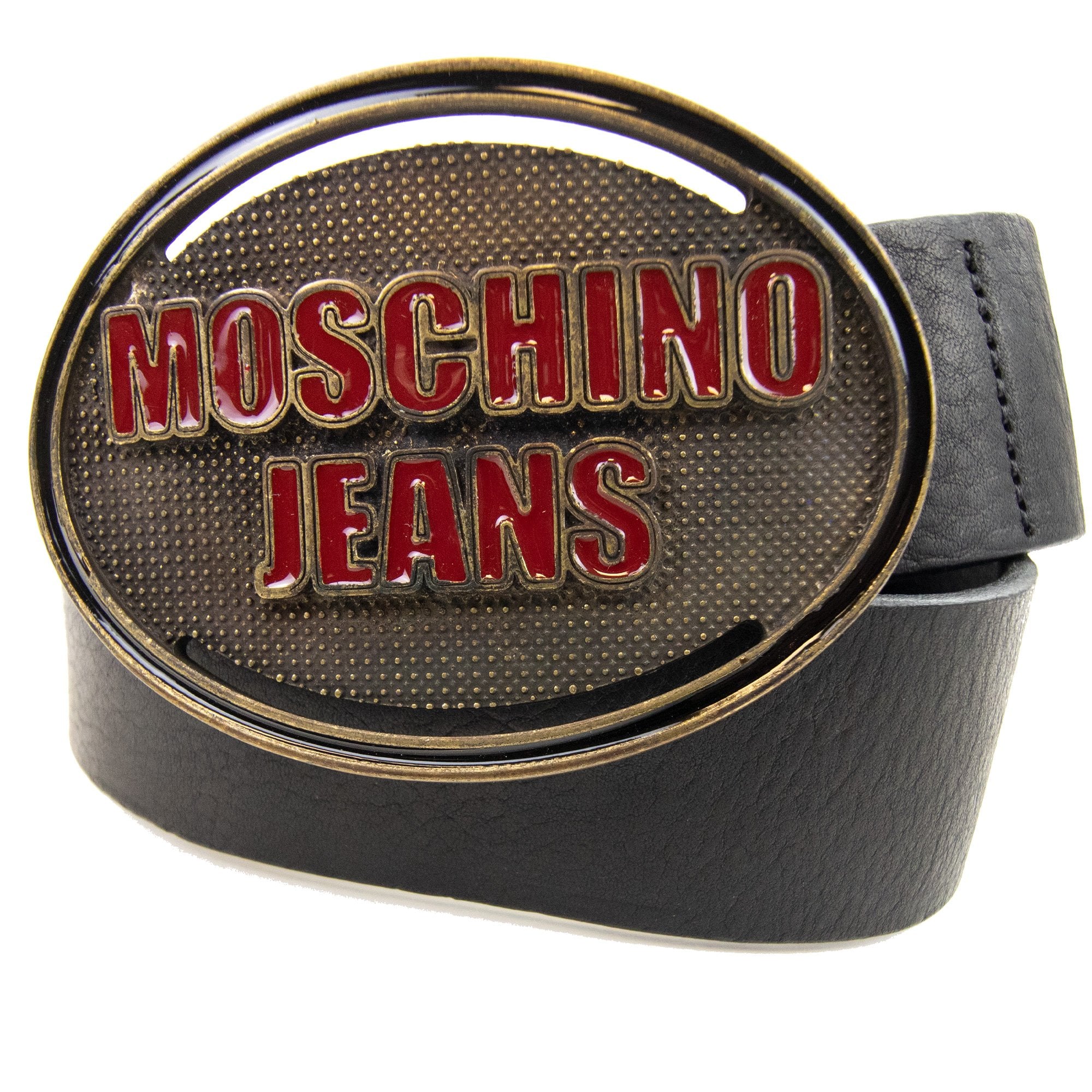 Moschino Logo Vintage Leather Belt Black