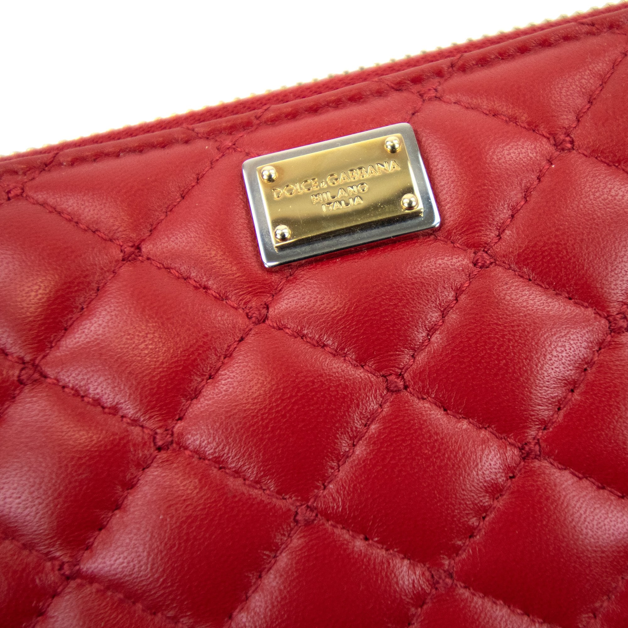 Dolce & Gabbana Leather Stitched All Around Zip Wallet Red