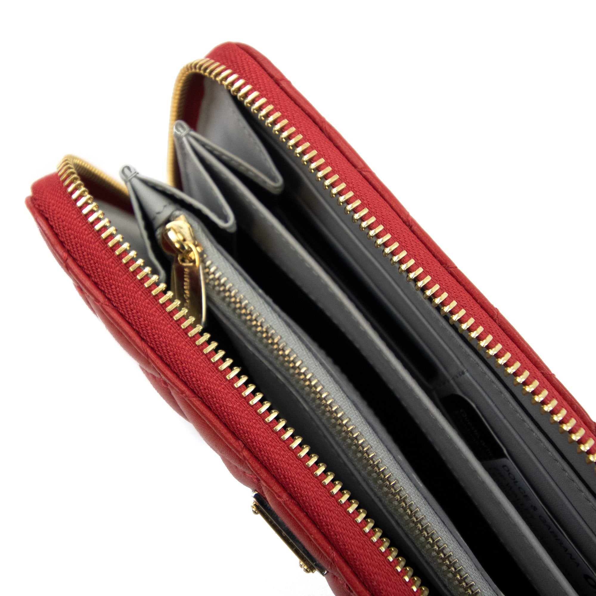 Dolce & Gabbana Leather Stitched All Around Zip Wallet Red
