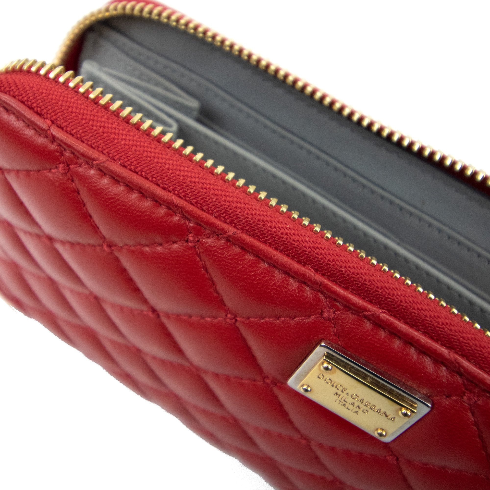 Dolce & Gabbana Leather Stitched All Around Zip Wallet Red