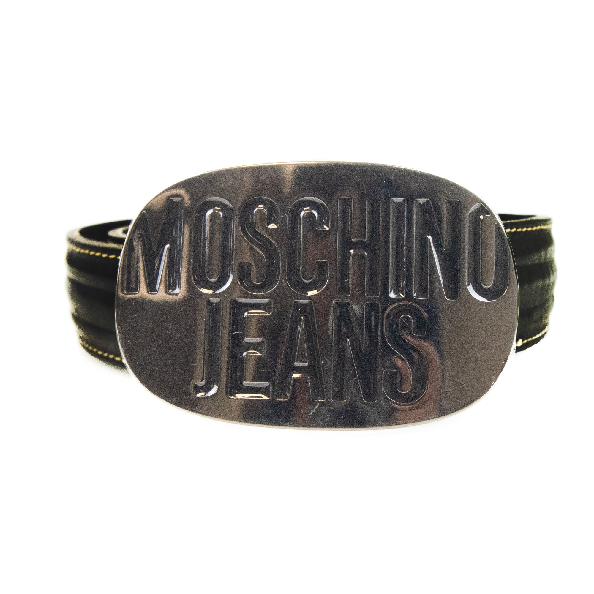 Moschino Embossed Circle Logo Leather Belt Black