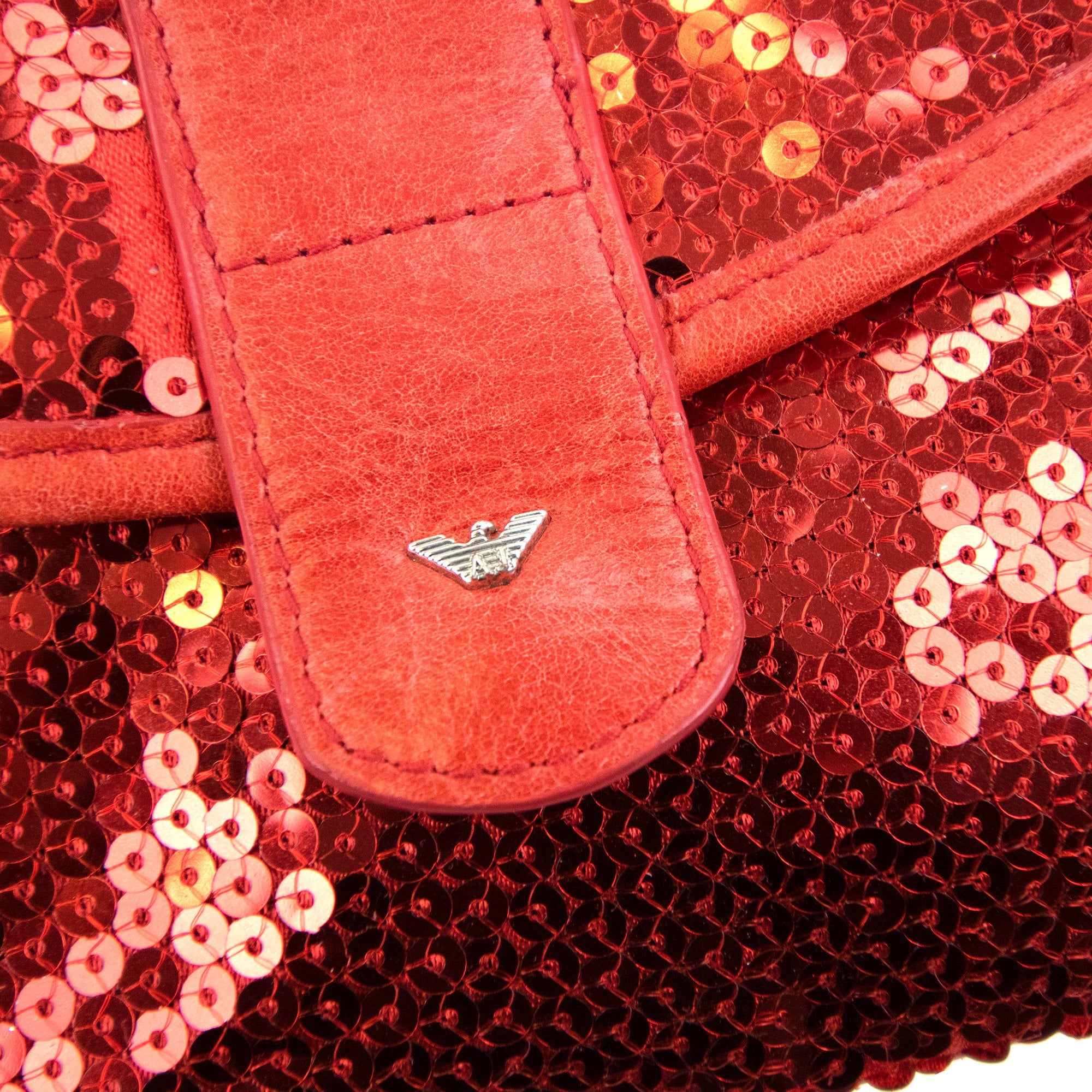 Armani Jeans Women Eagle Logo Sequin Bag Red