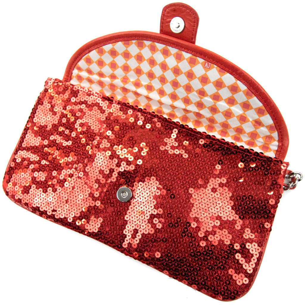 Armani Jeans Women Eagle Logo Sequin Bag Red