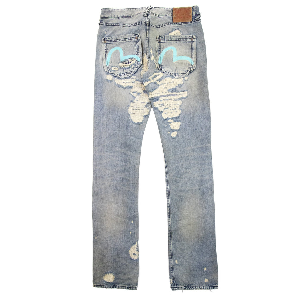 Evisu Seagull Print Ripped Jeans