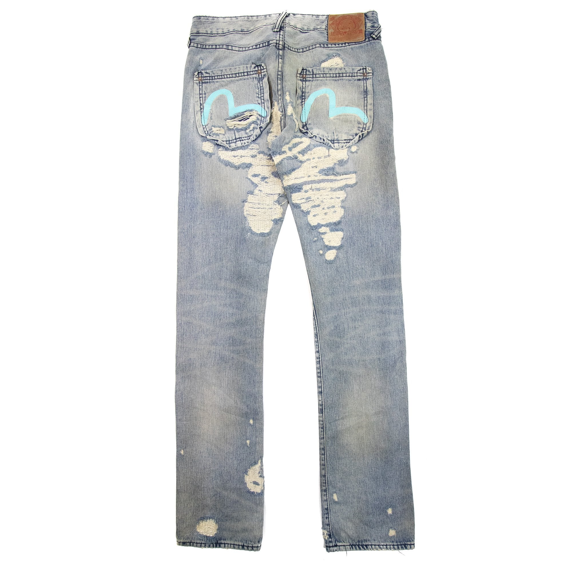 Evisu Seagull Print Ripped Jeans