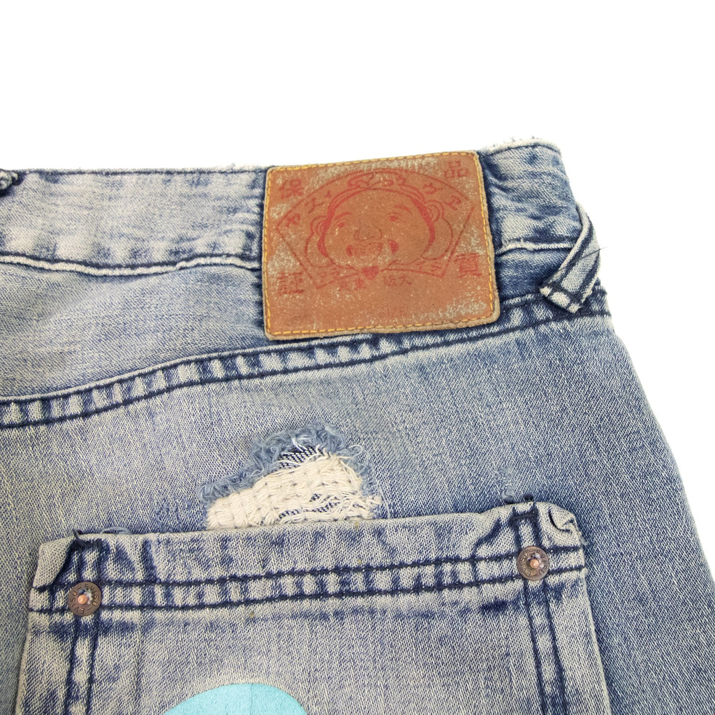 Evisu Seagull Print Ripped Jeans