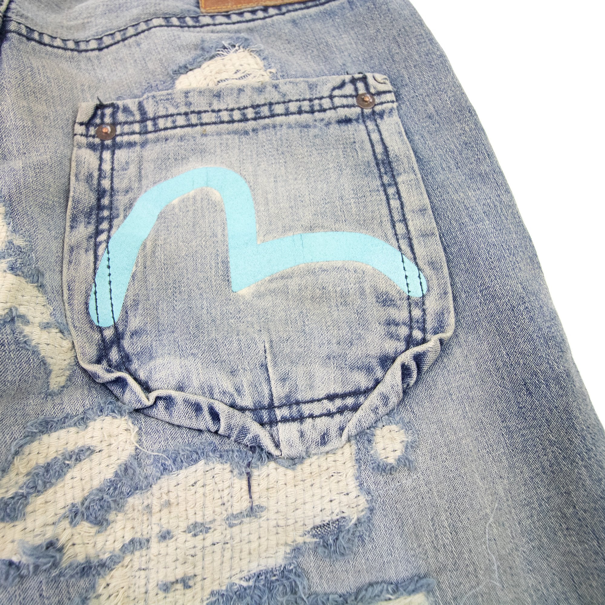 Evisu Seagull Print Ripped Jeans