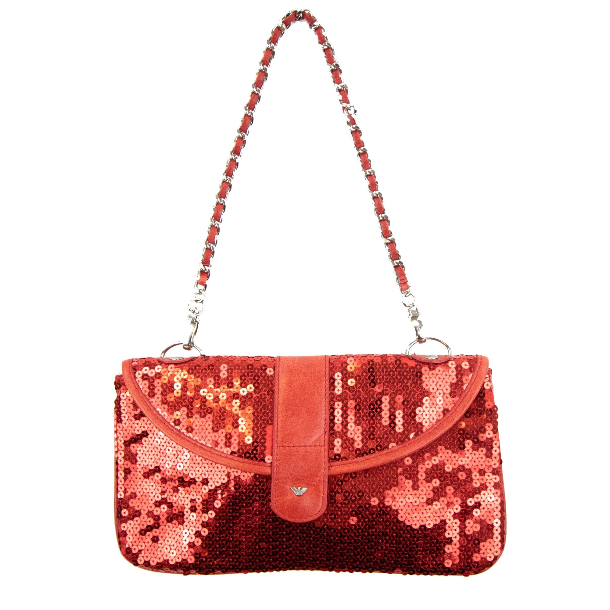 Armani Jeans Women Eagle Logo Sequin Bag Red