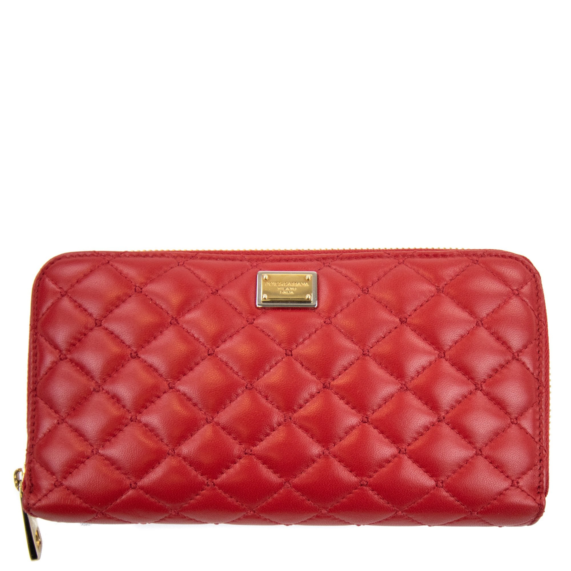 Dolce & Gabbana Leather Stitched All Around Zip Wallet Red