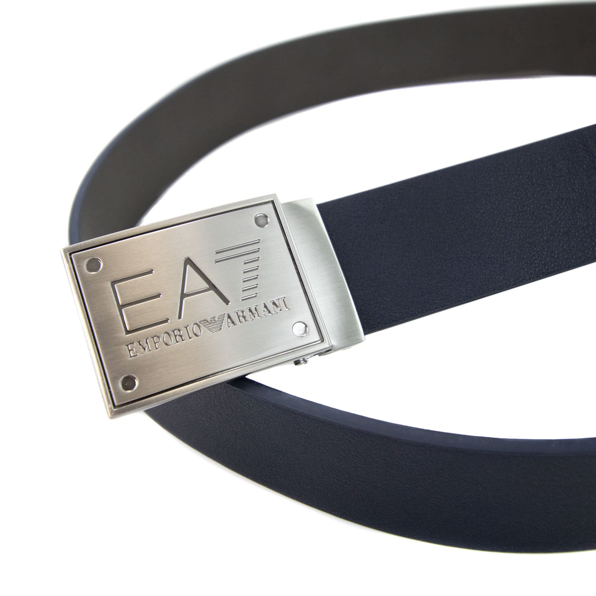 Ea7 Reversible Brushed Leather Belt Blue Navy