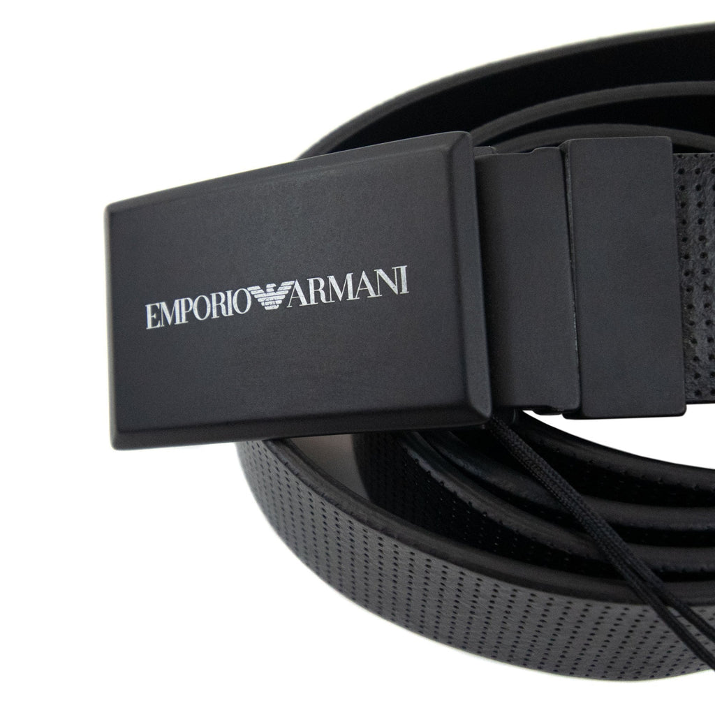 Emporio Armani Perforated Leather Buckle Belt Black/black