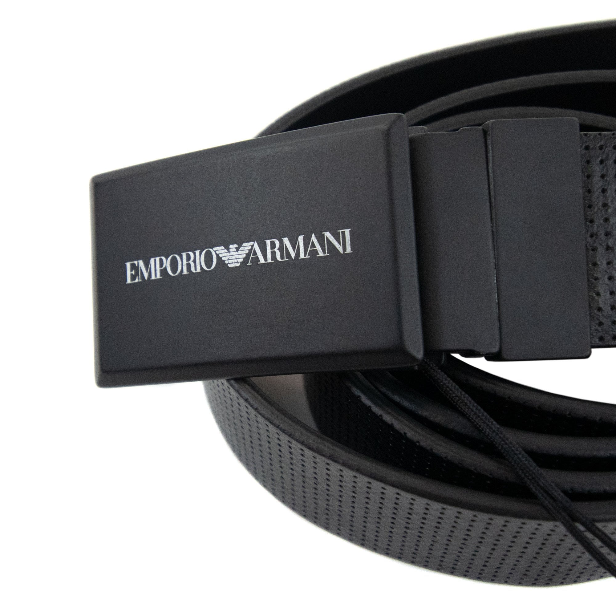 Emporio Armani Perforated Leather Buckle Belt Black/black