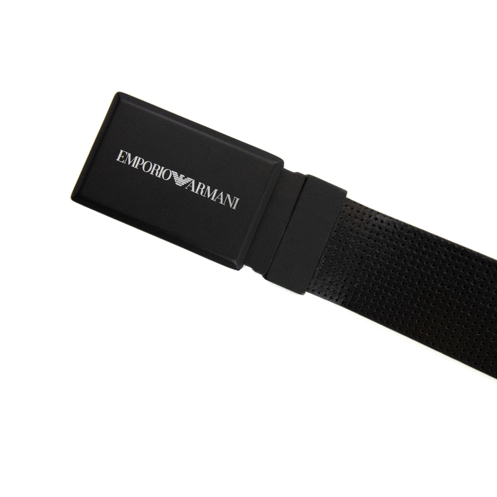 Emporio Armani Perforated Leather Buckle Belt Black/black