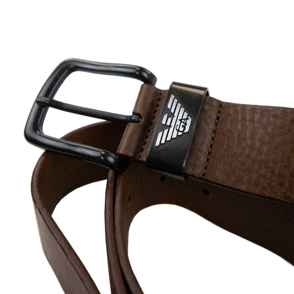 Emporio Armani Eagle Tonque Logo Belt Dark Tan