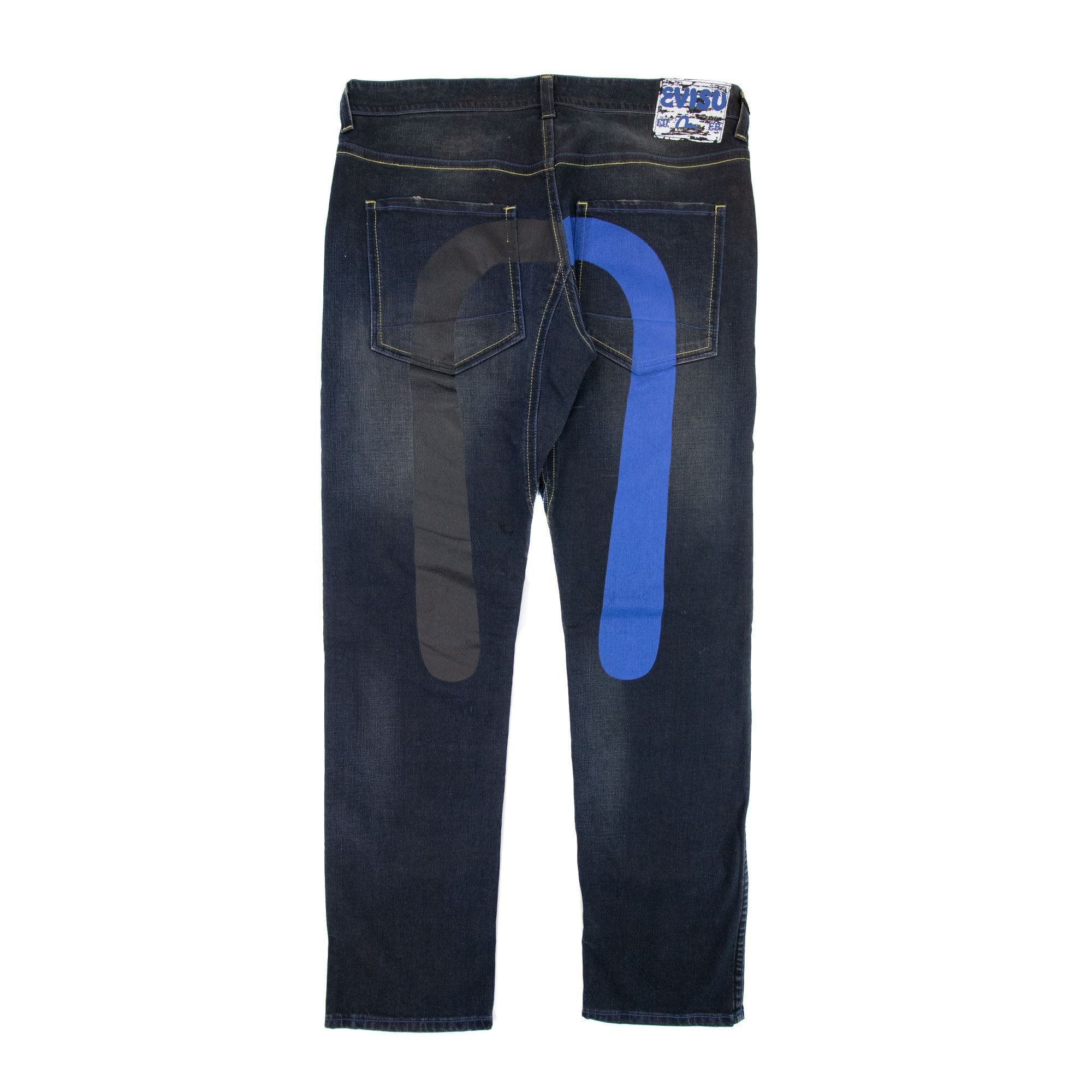 Evisu Blue Brushstroke Daicock Straight Leg Jean Dark Navy