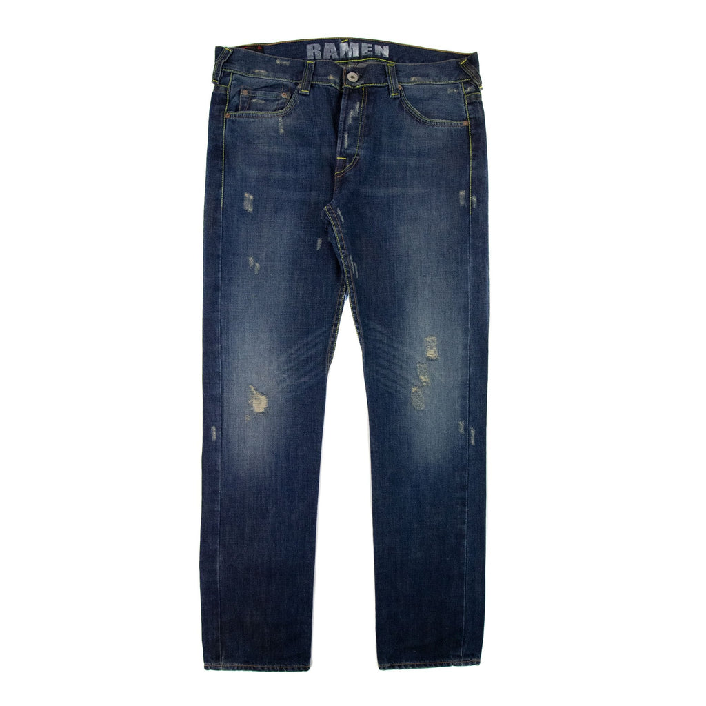 Evisu Seagull Paint Ripped Jean Dark Blue