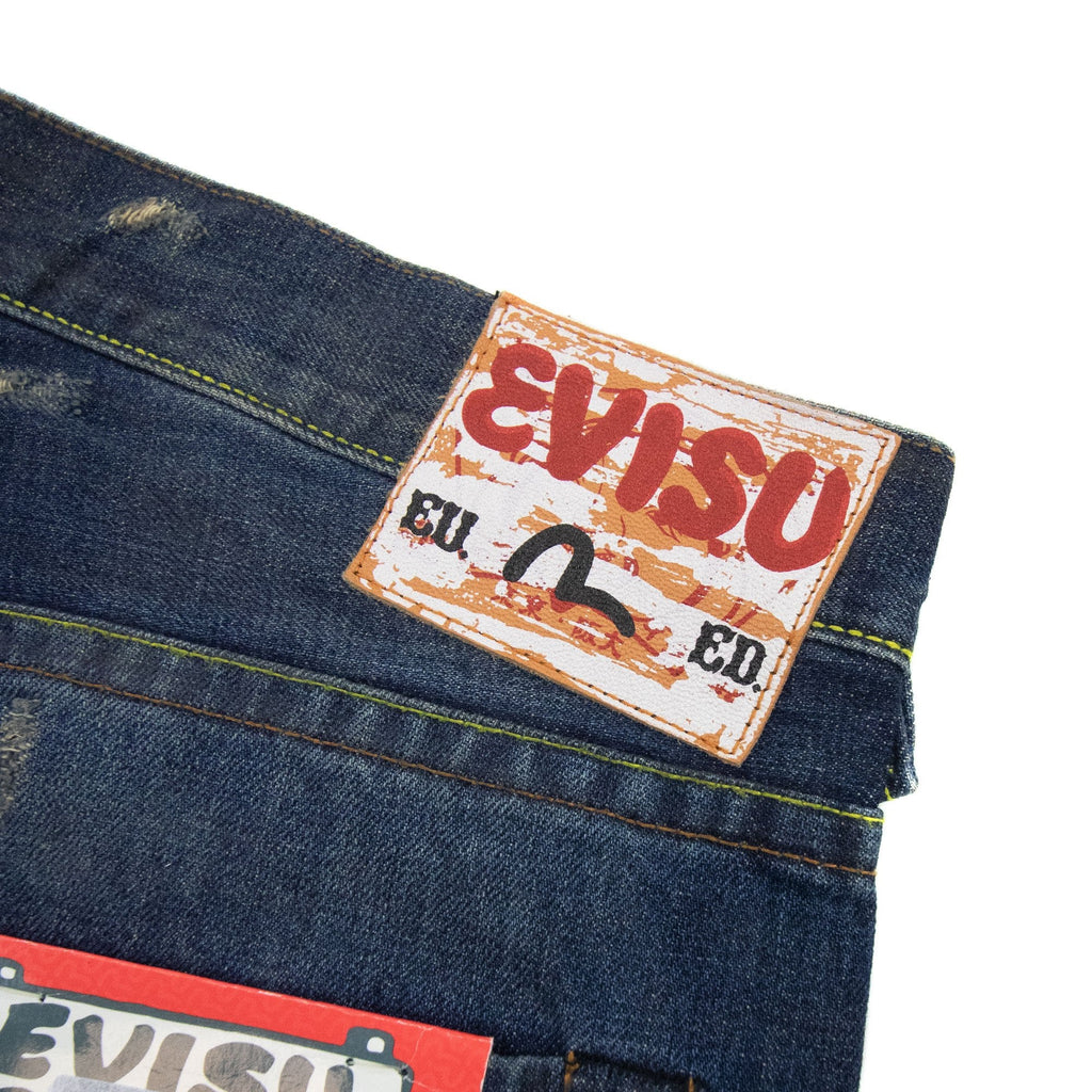 Evisu Seagull Paint Ripped Jean Dark Blue